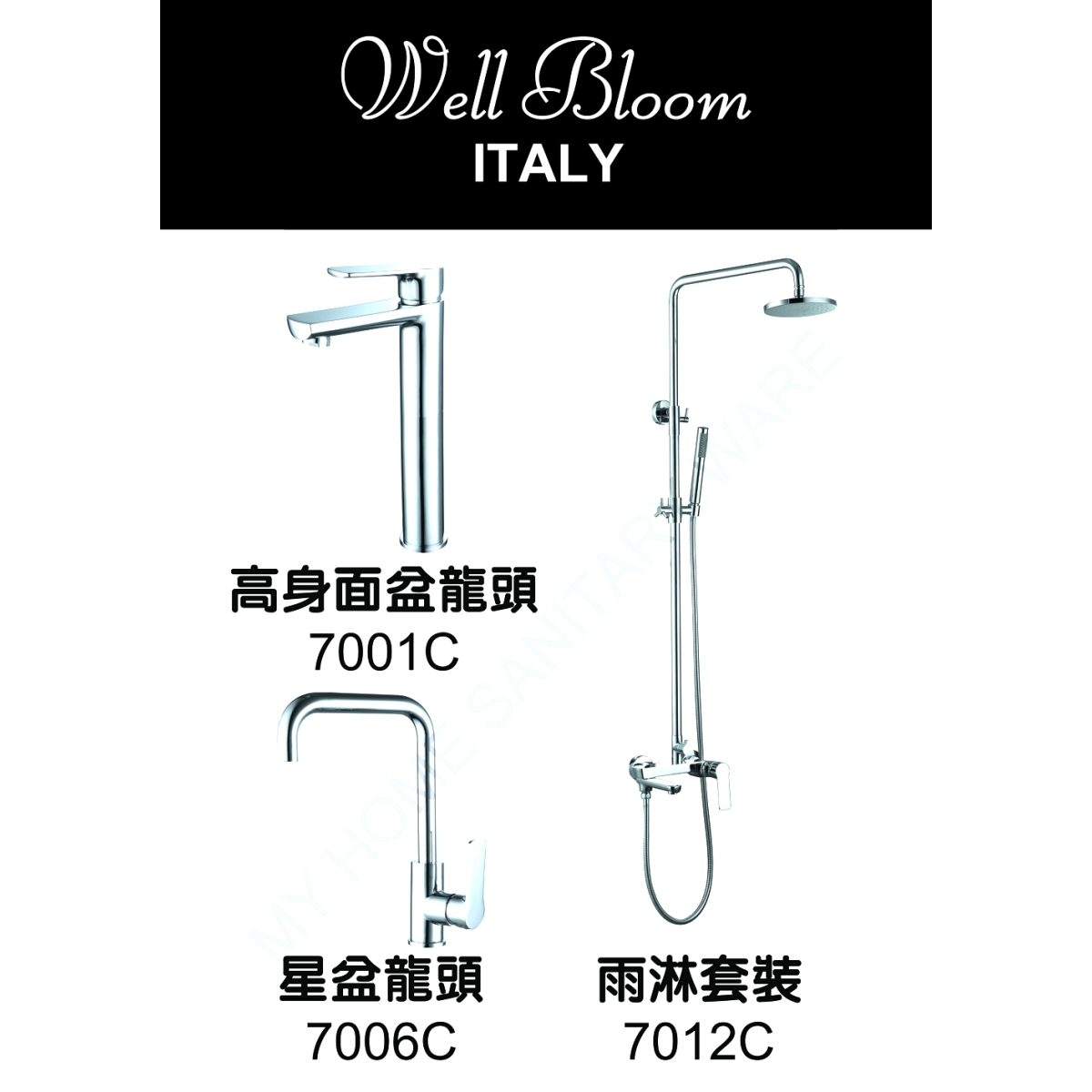 Well Bloom Italy 700CR2 700 系列亮銀色龍頭連雨淋套裝